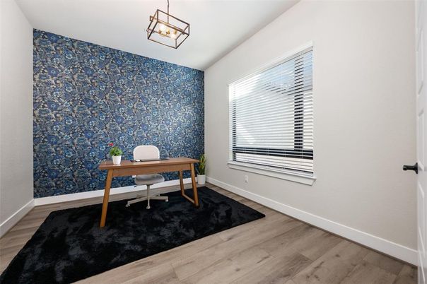 Home Office, Interior, Pendant Lights, Wood Texture Flooring