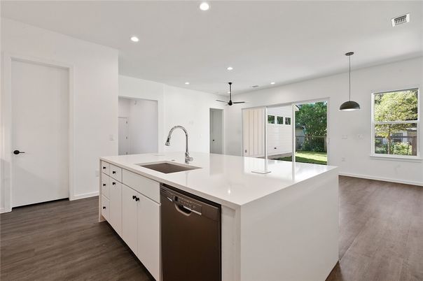 Interior, Kitchen, Pendant Lights, Recessed Lighting, Wood Texture Flooring