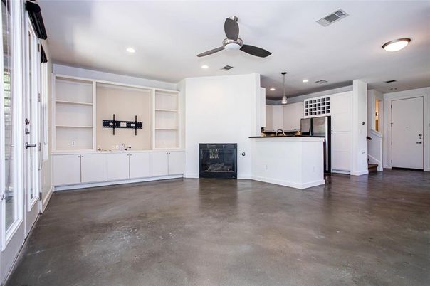 Empty room, Fireplace, Interior, Kitchen, Recessed Lighting