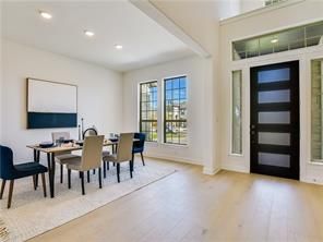 Dining room, Interior, Recessed Lighting, Wood Texture Flooring