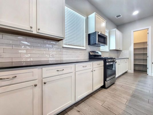 Interior, Kitchen, Recessed Lighting, Wood Texture Flooring