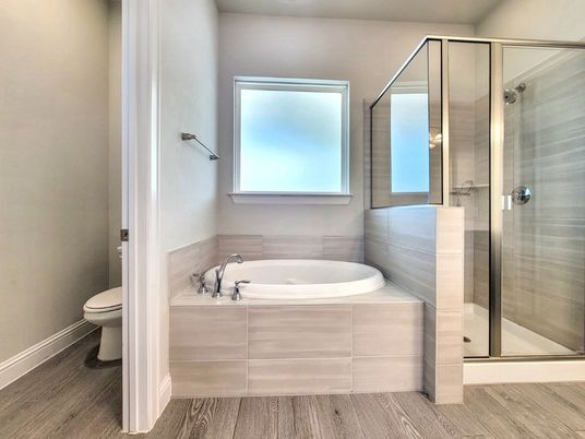 Bathroom, Glass Shower, Interior, Wood Texture Flooring