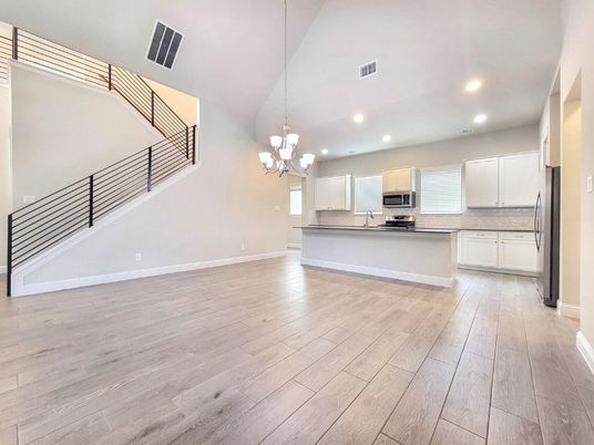 Chandelier, Interior, Kitchen, Recessed Lighting, Wood Texture Flooring