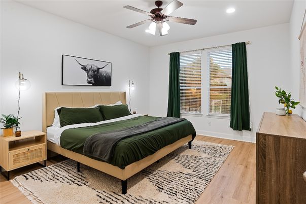 Bedroom, Interior, Recessed Lighting, Wood Texture Flooring