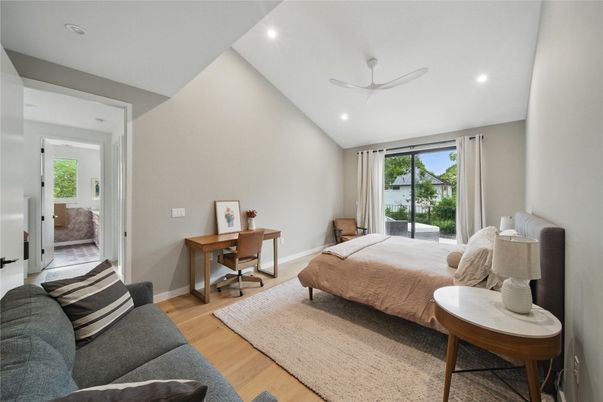 Bedroom, Home Office, Interior, Recessed Lighting, Wood Texture Flooring