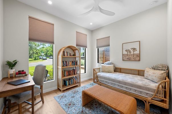Home Office, Interior, Recessed Lighting, Wood Texture Flooring