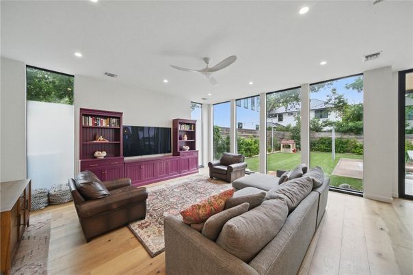 Interior, Living room, Recessed Lighting, Wood Texture Flooring