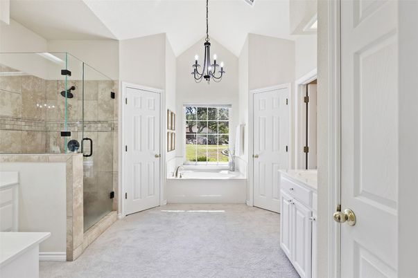 Bathroom, Chandelier, Glass Shower, Interior
