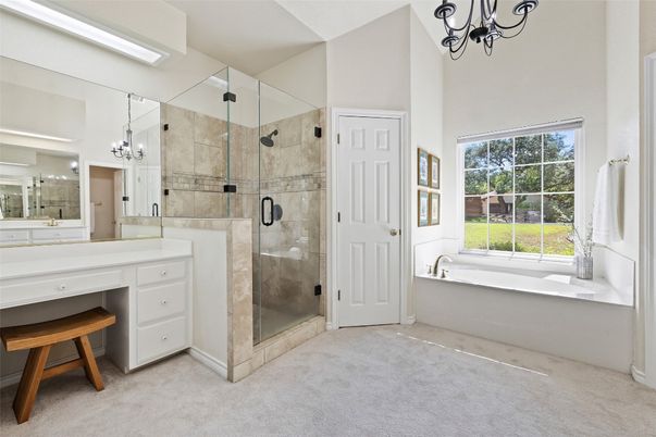 Bathroom, Chandelier, Glass Shower, Interior