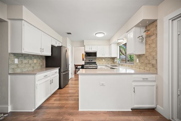 Interior, Kitchen, Stainless Steel Appliances, Wood Texture Flooring