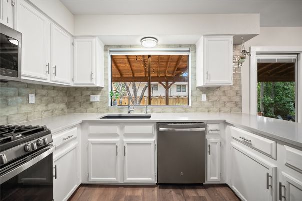 Interior, Kitchen, Stainless Steel Appliances, Wood Texture Flooring