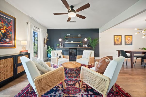 Dining room, Interior, Living room, Pendant Lights, Wood Texture Flooring