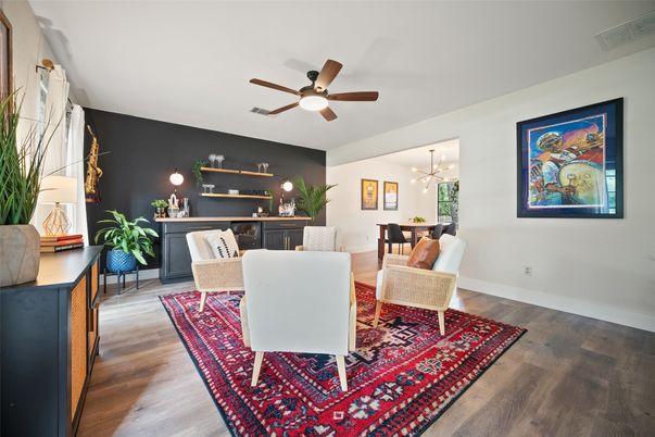 Dining room, Interior, Pendant Lights, Wood Texture Flooring