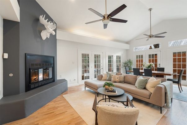 Dining room, Fireplace, Interior, Living room, Wood Texture Flooring