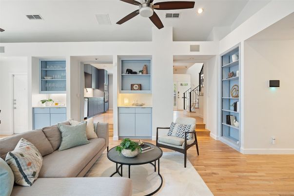 Interior, Living room, Recessed Lighting, Wood Texture Flooring