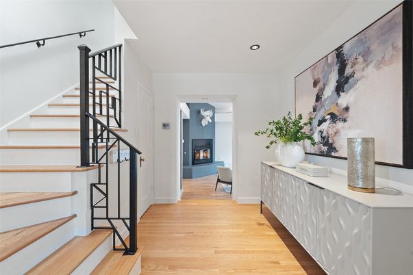Fireplace, Interior, Recessed Lighting, Wood Texture Flooring