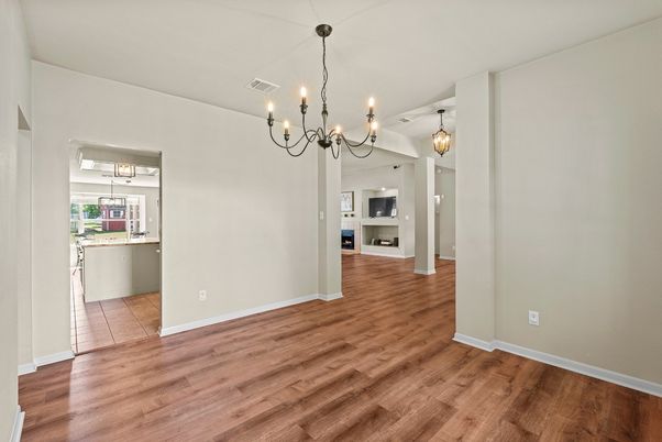 Chandelier, Empty room, Interior, Wood Texture Flooring