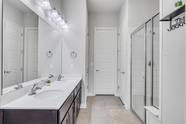 Bathroom, Dual Sink Vanities, Glass Shower, Interior