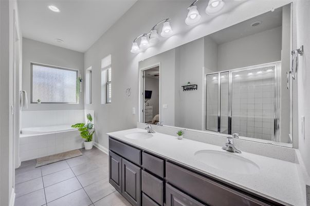 Bathroom, Dual Sink Vanities, Glass Shower, Interior, Recessed Lighting