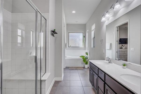 Bathroom, Dual Sink Vanities, Glass Shower, Interior, Recessed Lighting