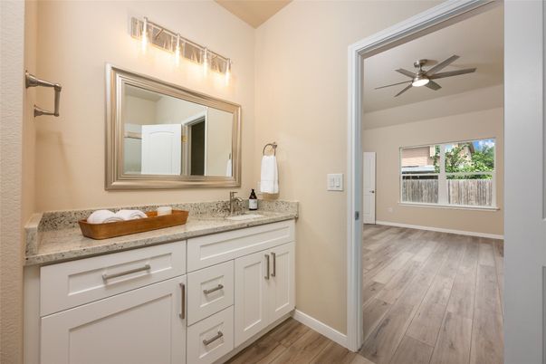 Bathroom, Dual Sink Vanities, Interior, Wood Texture Flooring