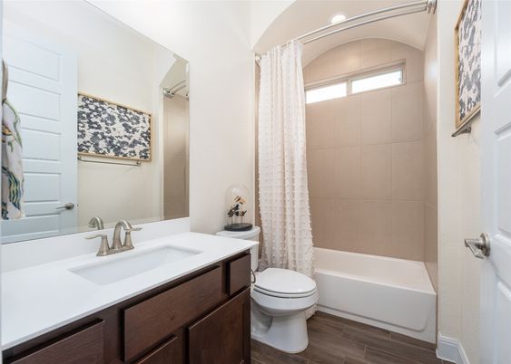 Bathroom, Interior, Recessed Lighting, Wood Texture Flooring