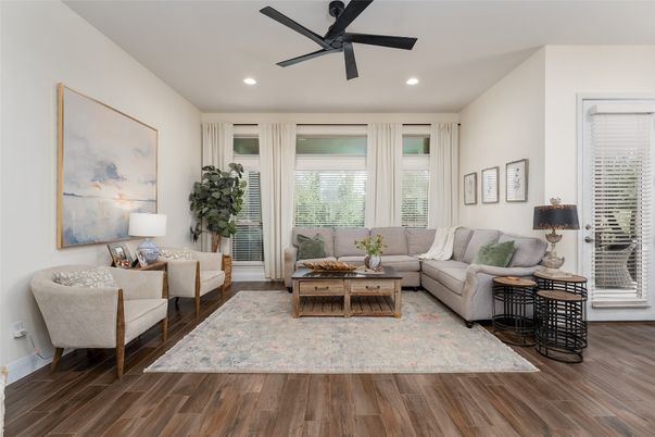 Interior, Living room, Recessed Lighting, Wood Texture Flooring