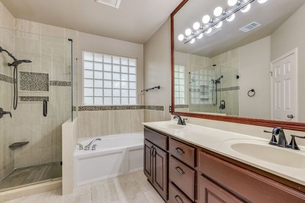 Bathroom, Dual Sink Vanities, Glass Shower, Interior