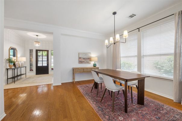 Dining room, Interior, Pendant Lights, Wood Texture Flooring
