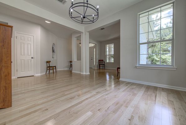 Chandelier, Empty room, Interior, Recessed Lighting, Wood Texture Flooring