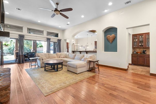 Interior, Living room, Recessed Lighting, Wood Texture Flooring