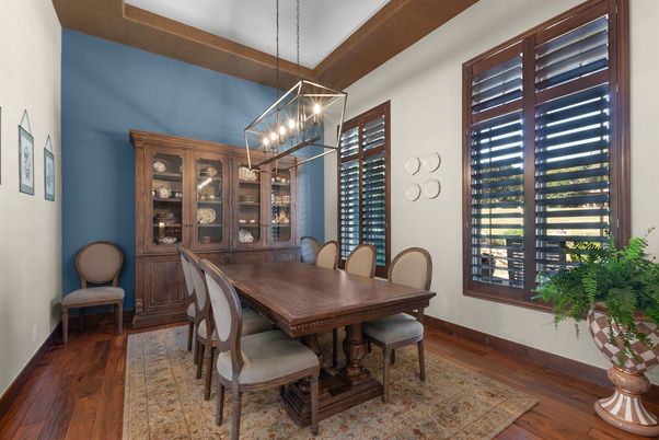Dining room, Interior, Pendant Lights, Wood Texture Flooring