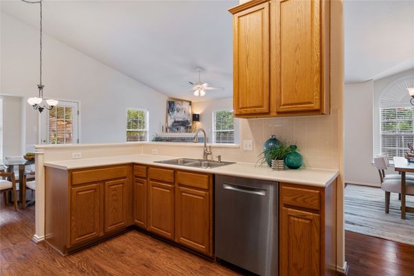 Dining room, Interior, Kitchen, Pendant Lights, Wood Texture Flooring
