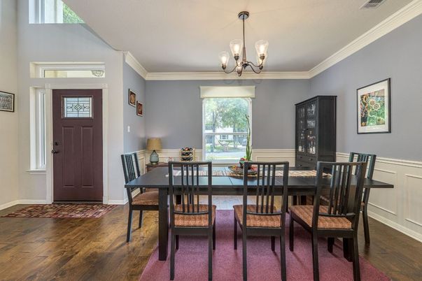 Chandelier, Dining room, Interior, Wood Texture Flooring