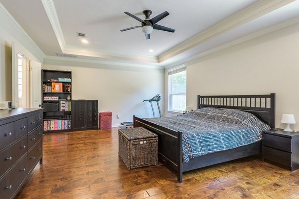 Bedroom, Interior, Recessed Lighting, Wood Texture Flooring