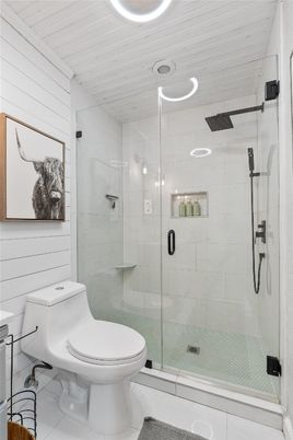 Bathroom, Glass Shower, Interior, Recessed Lighting