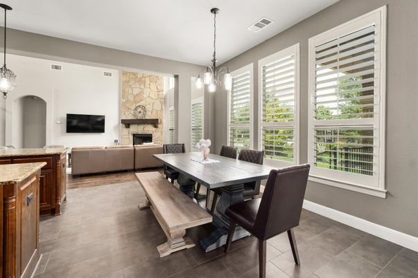 Dining room, Fireplace, Interior, Living room, Pendant Lights