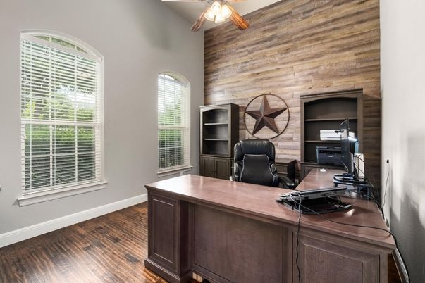 Home Office, Interior, Wood Texture Flooring, Wooden Walls