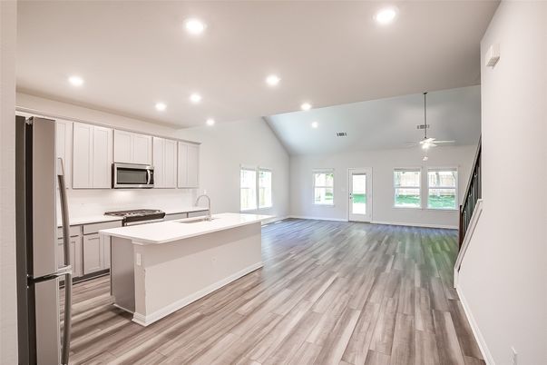 Interior, Kitchen, Recessed Lighting, Wood Texture Flooring