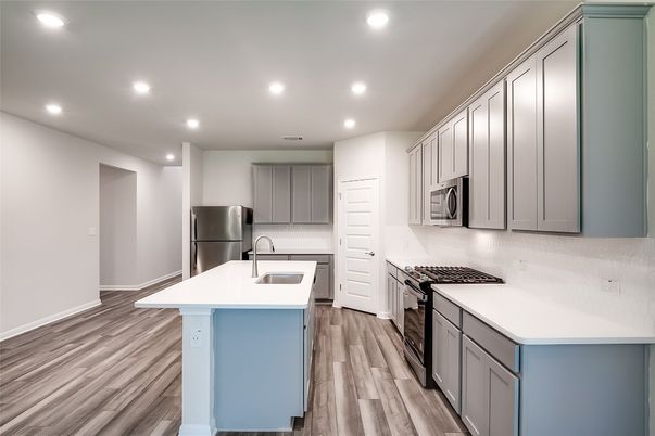 Interior, Kitchen, Recessed Lighting, Wood Texture Flooring