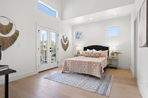 Bedroom, Interior, Recessed Lighting, Wood Texture Flooring