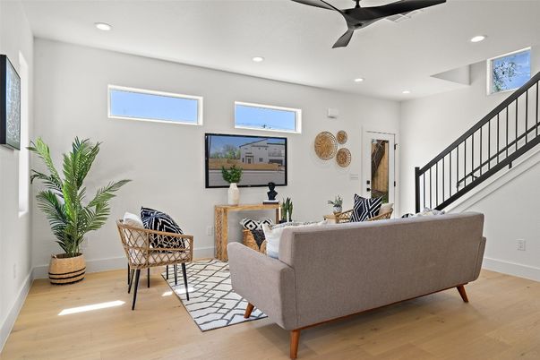 Interior, Living room, Recessed Lighting, Wood Texture Flooring
