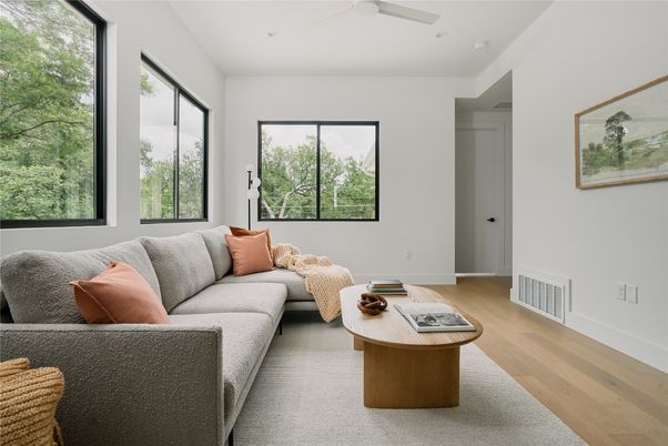 Interior, Living room, Recessed Lighting, Wood Texture Flooring