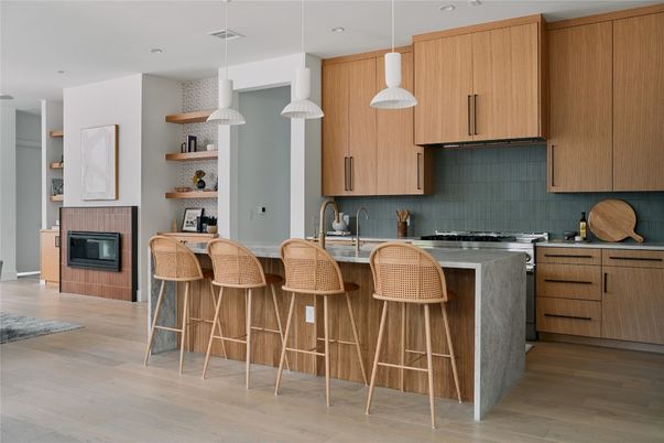 Interior, Kitchen, Pendant Lights, Recessed Lighting, Wood Texture Flooring