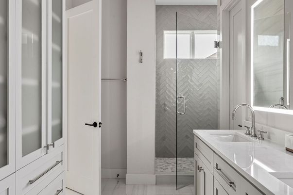 Bathroom, Glass Shower, Interior, Marble Walls
