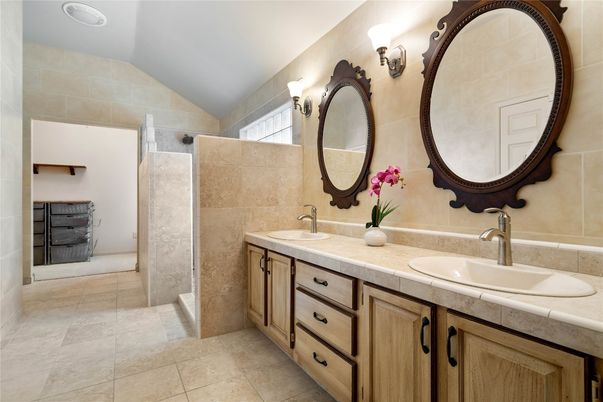 Bathroom, Dual Sink Vanities, Interior, Tile Countertops