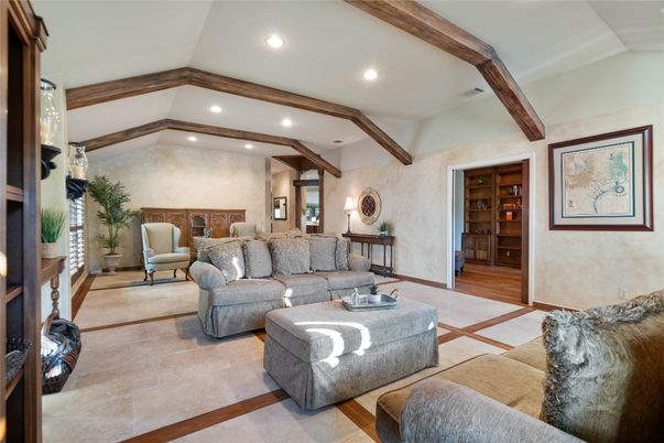 Interior, Living room, Recessed Lighting, Wooden Beams
