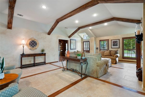 Interior, Living room, Recessed Lighting, Wooden Beams