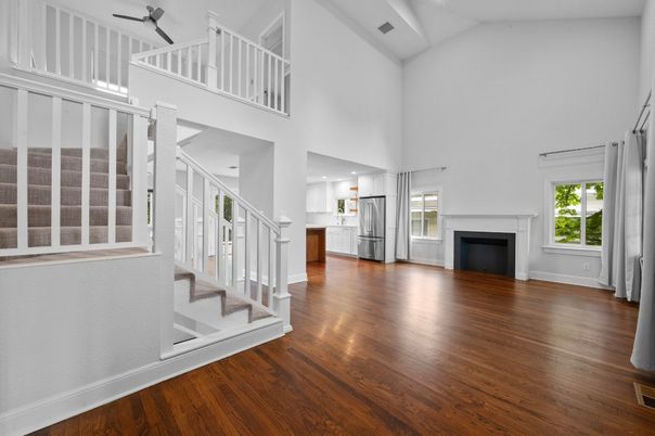 Fireplace, Interior, Recessed Lighting, Wood Texture Flooring
