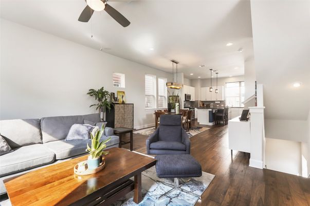 Dining room, Interior, Kitchen, Living room, Pendant Lights, Recessed Lighting, Wood Texture Flooring